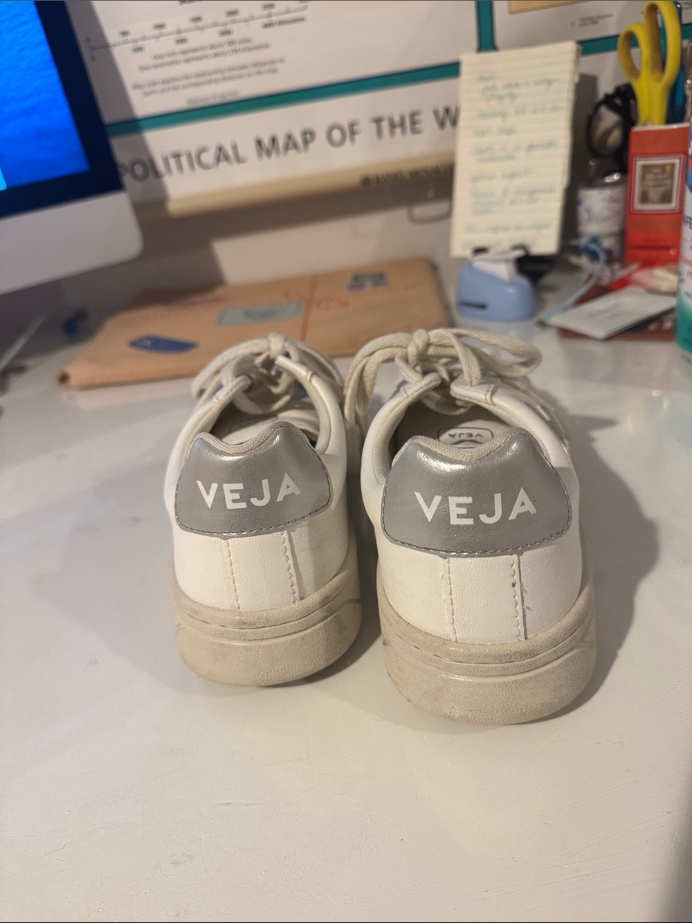 Veja White Sneakers with Gray Heel Patch